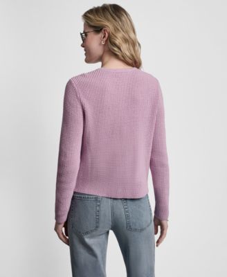 Women's Long-Sleeve Tuck Stitch Crewneck Cardigan