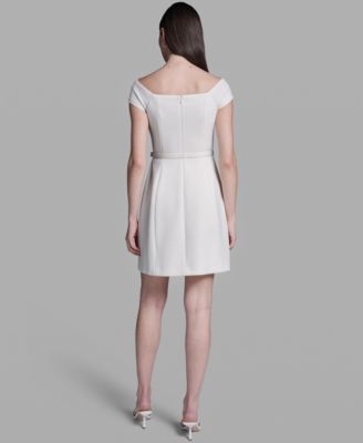 Women's Off-The-Shoulder Scuba Belted Mini Fit & Flare