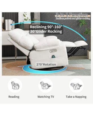 Swivel Power Recliner, Rocking Glider Chair with Massage & Heat