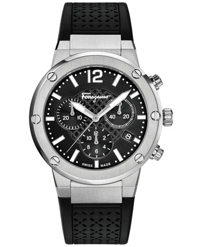 Ferragamo Women's Swiss Chronograph F-80 Black Caoutchouc Strap Watch 39mm FIH01 0015