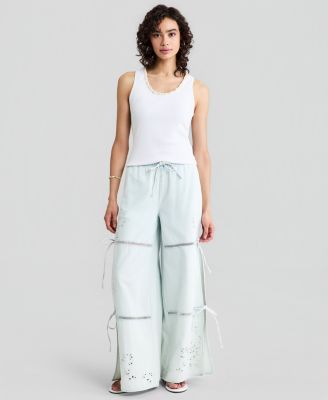 Women's Embroidered Eyelet Tie-Side Jeans