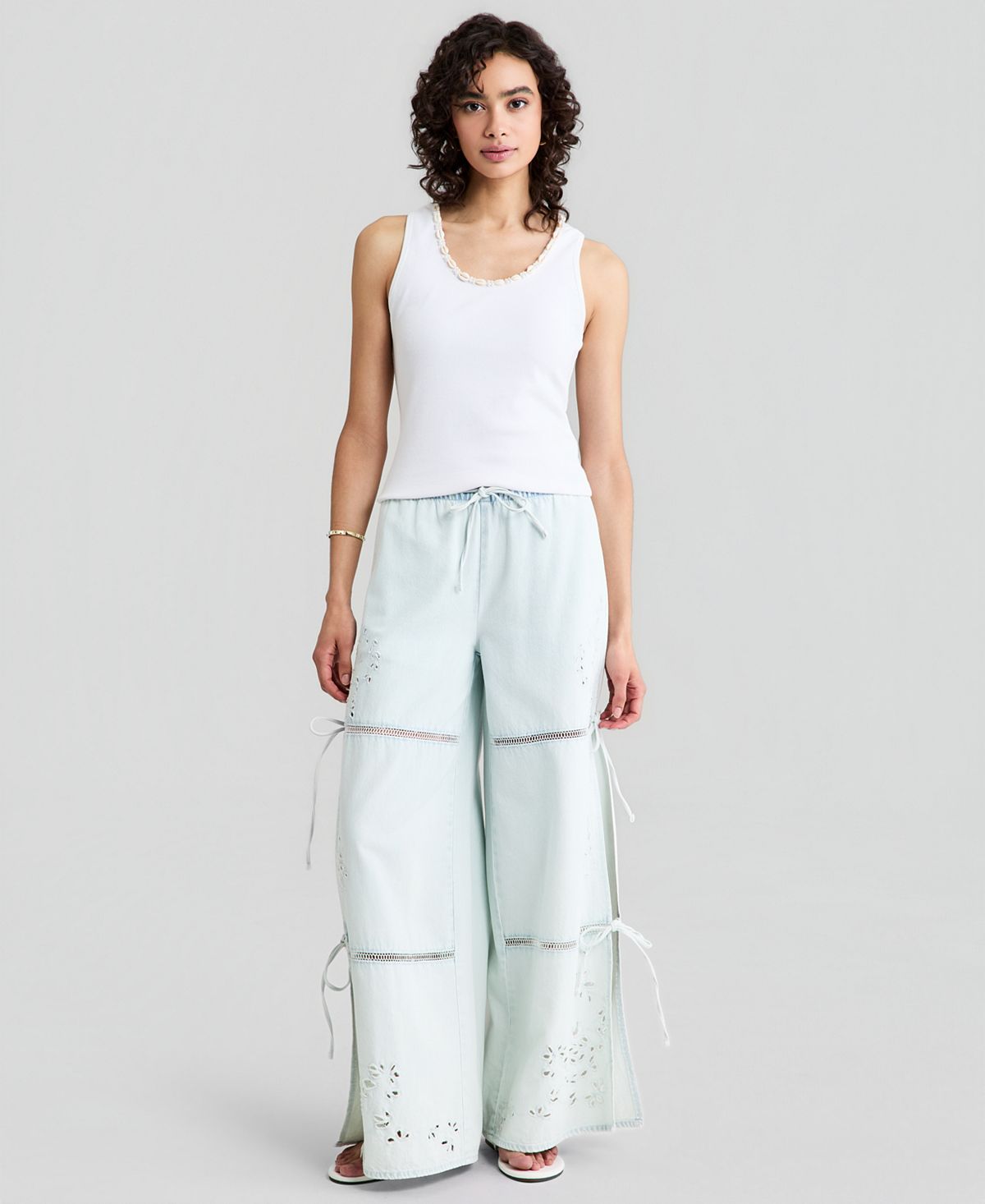 And Now This Women's Embroidered Eyelet Tie-Side Jeans, Macy's Exclusive view 1 — MAYCSS fashion products