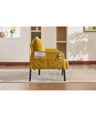 Streamdale Oversized Corduroy Loveseat Sofa with Metal Legs & Side Pockets