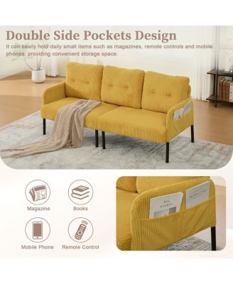 Streamdale Oversized Corduroy Loveseat Sofa with Metal Legs & Side Pockets