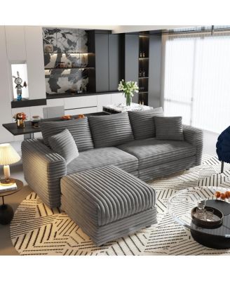 82.7" Corduroy Movable Ottoman 3 Seat Sofa