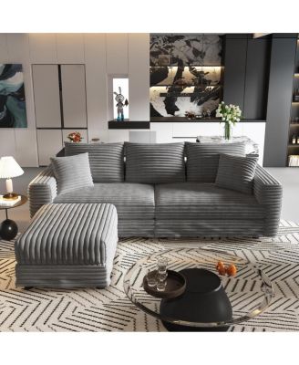 82.7" Corduroy Movable Ottoman 3 Seat Sofa