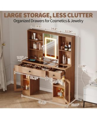 Large Makeup Vanity Desk with 3-Color LED Sliding Mirror, Drawers and Power Outlets