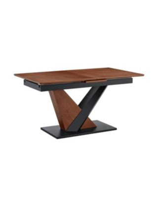 Modern Dark Walnut Marble Dining Table with V-Shaped Metal Legs