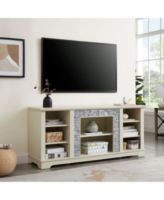 Mantel Stone TV Media Stand with Faux Stacked Stone Surround