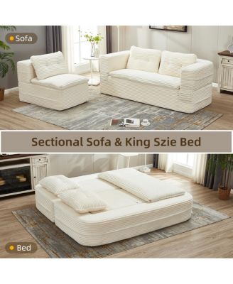 Multi-Functional Sectional Sofa Bed with Chaise Lounge & Blanket