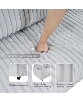 100-inch L-shaped corduroy sofa with modular seating and built-in charging ports