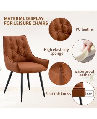 Dining Chairs Set of 2, Camel Faux Leather, Mesh Metal Legs