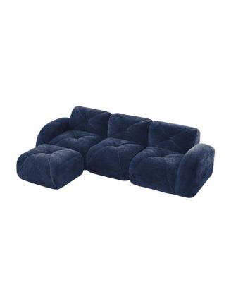 Streamdale L-shaped Velvet Sofa with Movable Ottoman