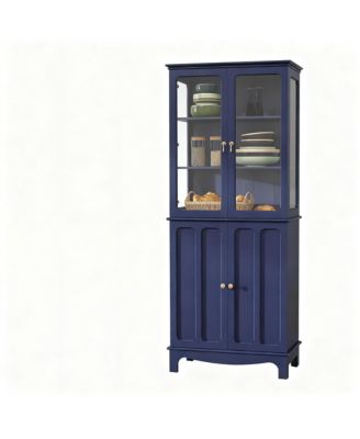 72" Freestanding Kitchen Pantry Cabinet Glass Door Adjustable Shelves