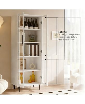 71" Glass Door Bookshelf 5-Tier Display Cabinet Narrow Storage