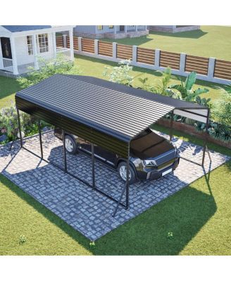 13x20 FT Metal Carport w/ Reinforced Frame & 4 Poles, Steel Roof Shelter