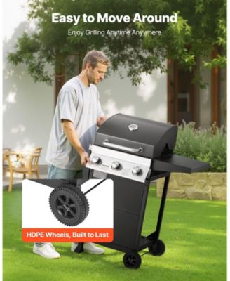 3-Burner Propane Gas Grill with 338 Sq. In. Cooking Area, 36,000 BTU, Foldable Side Shelves