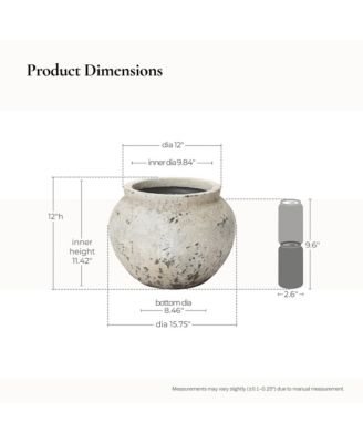 15.75" Dia Round Plant Pot, Large Outdoor Indoor Flower Pot with Drainage, Distressed Pots for Plants, Vintage Clay Pot