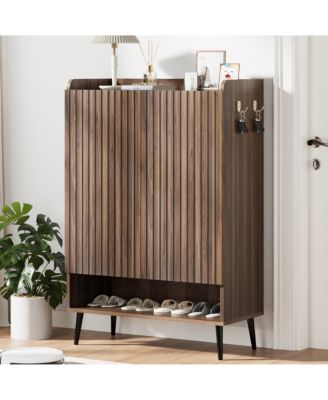 Large Shoe Cabinet with Doors,6-Tier Shoe Organizer with 2 Doors & Additional Hooks for Hallway, Entryway, Living Room