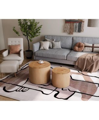 Nesting Coffee Table Set of 2, Modern Round Wooden Accent Tables for Small Spaces