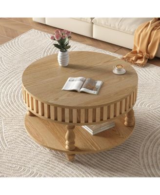 Mid-Century Modern Fluted Coffee Table with Storage