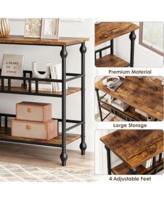 43" Console Table 3-Tier Entryway Narrow Sofa Side Shelves Living Room Hallway Bedroom Rustic Brown