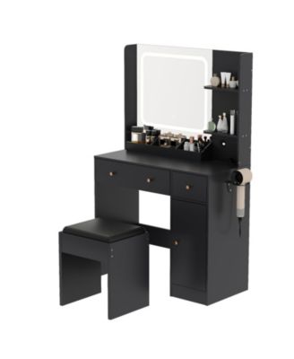 Makeup Vanity Set with 3-Mode LED Mirror, Stool, Storage Drawers and Power Outlet