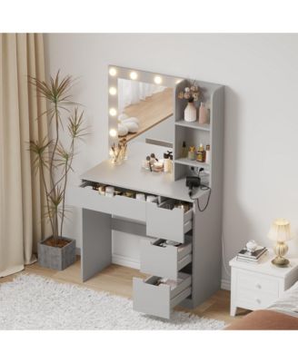 Modern Makeup Vanity Desk with Built-In Lighted Mirror and 4 Drawers