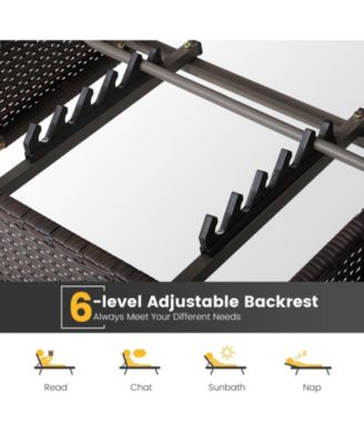 2 Pieces Rattan Lounge Chair Chaise w/ Side Table Folding Canopy Cushion Pillow Patio