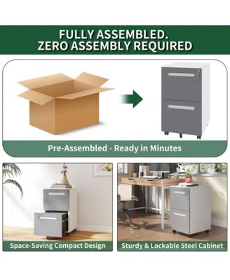 2-Drawer Mobile File Cabinet with Lock, Metal Storage Cabinet on 360° Wheels for Home Office Organizer, Holds A4/Letter/Legal Files