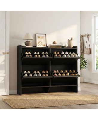 Shoe Cabinet with 4 Flip Drawers, Hidden Shoe Storage Organizer,Wooden Shoe Rack with Adjustable Shelf, Space-Saving Shoe Cupboard