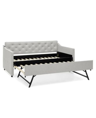 Twin Upholstery DayBed with Pop-up Trundle & USB Charging