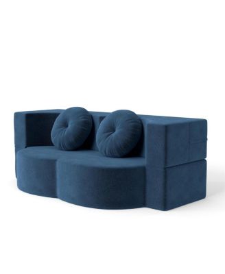 Modern Floor Sofa with 2 Pillows, Convertible Plush Corduroy Sleeper Sofa Bed.