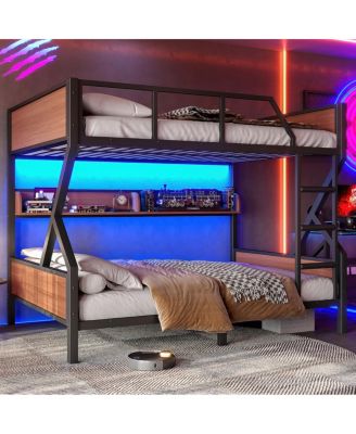 Full/Full Bunk Bed w/ Storage Shelves & Lights