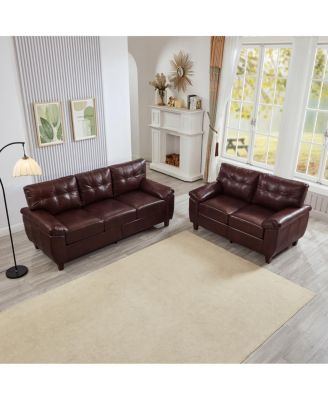 Modern 3-Seater & Loveseat Faux Leather Sofa with Storage