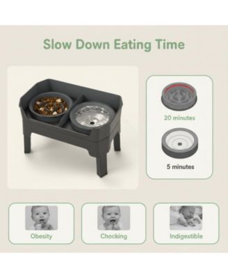 4 In 1 Adjustable Dog Bowl Stand with 2 Stainless Anti-Spill Bowls for Dogs Growing Puppies Anti-Slip Mess Proof