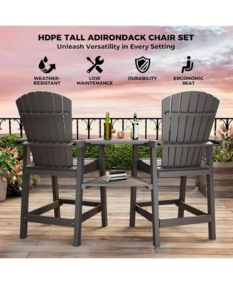 Outdoor Poly Adirondack Barstools with Connecting Tray, Tall Adirondack Chairs Bar Chairs for Deck, Balcony, Patio Bar Stool Chair Set of 4