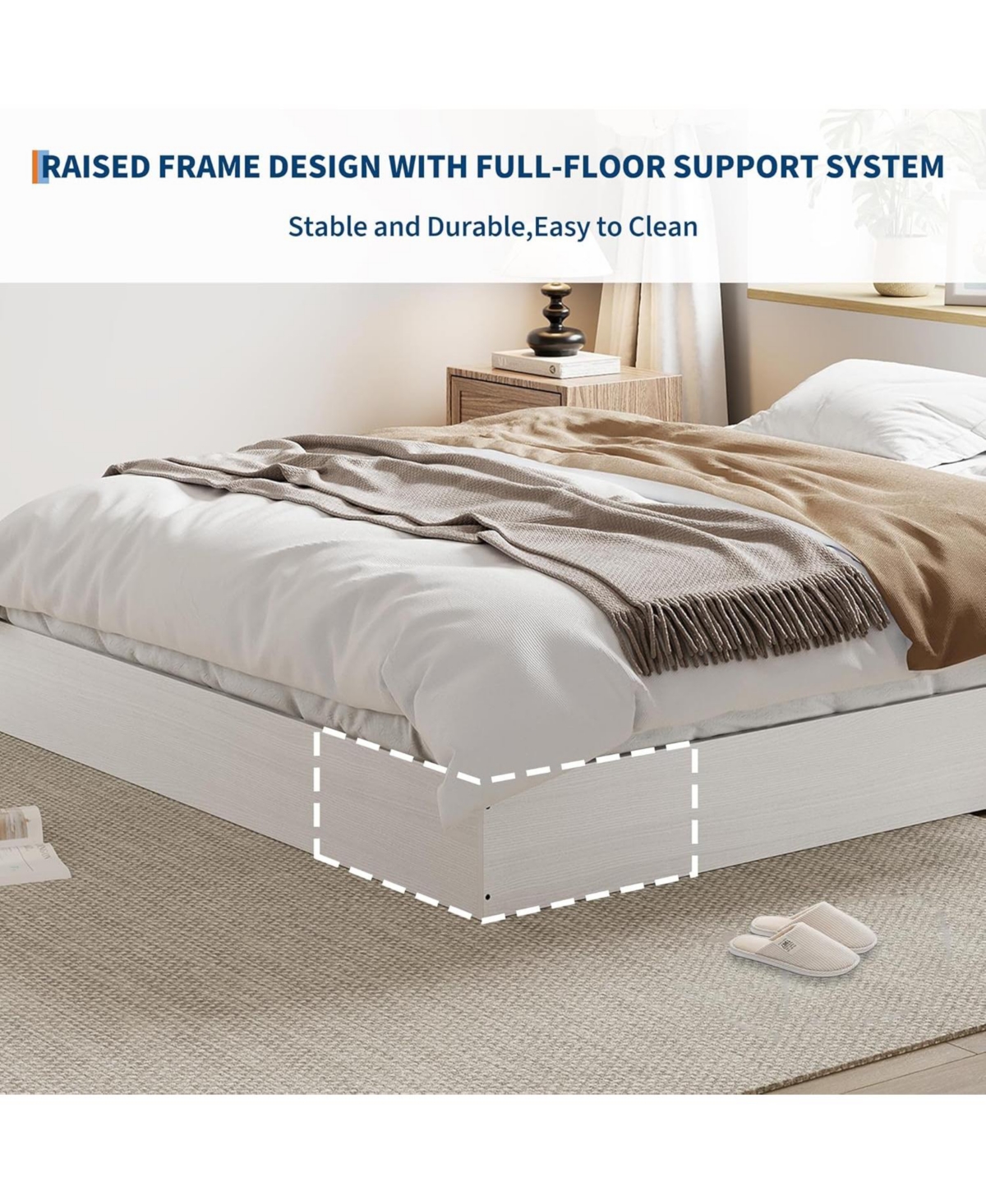 gaomon Wood Platform Bed with Sturdy Wooden Slats, Floor-Standing Bed Frame, Modern Minimalist Design Bed Frame