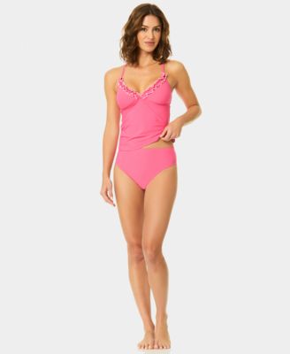 Women's V-Neck Contrast Ruffle Tankini Top