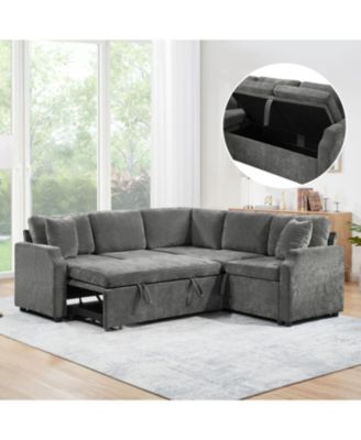 Sectional Sofa Bed L-Shape Sleeper with Hidden Storage
