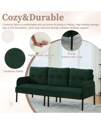 Oversized Corduroy Loveseat Sofa with Metal Legs & Side Pockets