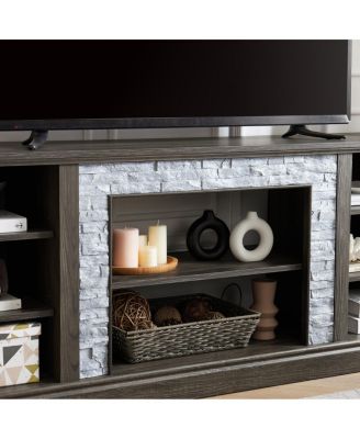 Faux Stacked Stone TV Stand with Storage Cabinet