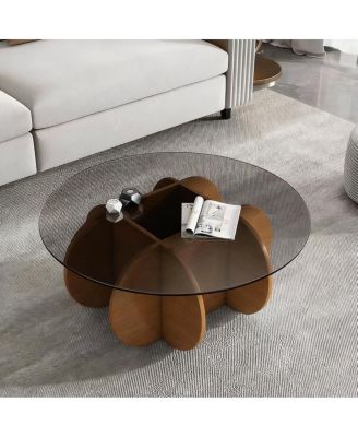Modern Round Coffee Table, 31.5" Mid Century Center Table with Glass Top