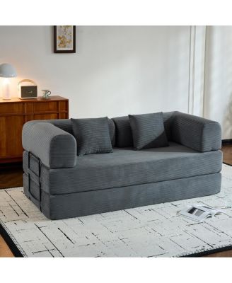 Convertible Corduroy Sleeper Sofa Bed with Pillow