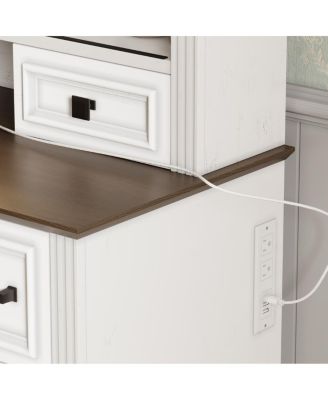 Streamdale Farmhouse Makeup Vanity Desk with Sliding Mirror, LED Lights, Stool & 9 Drawers