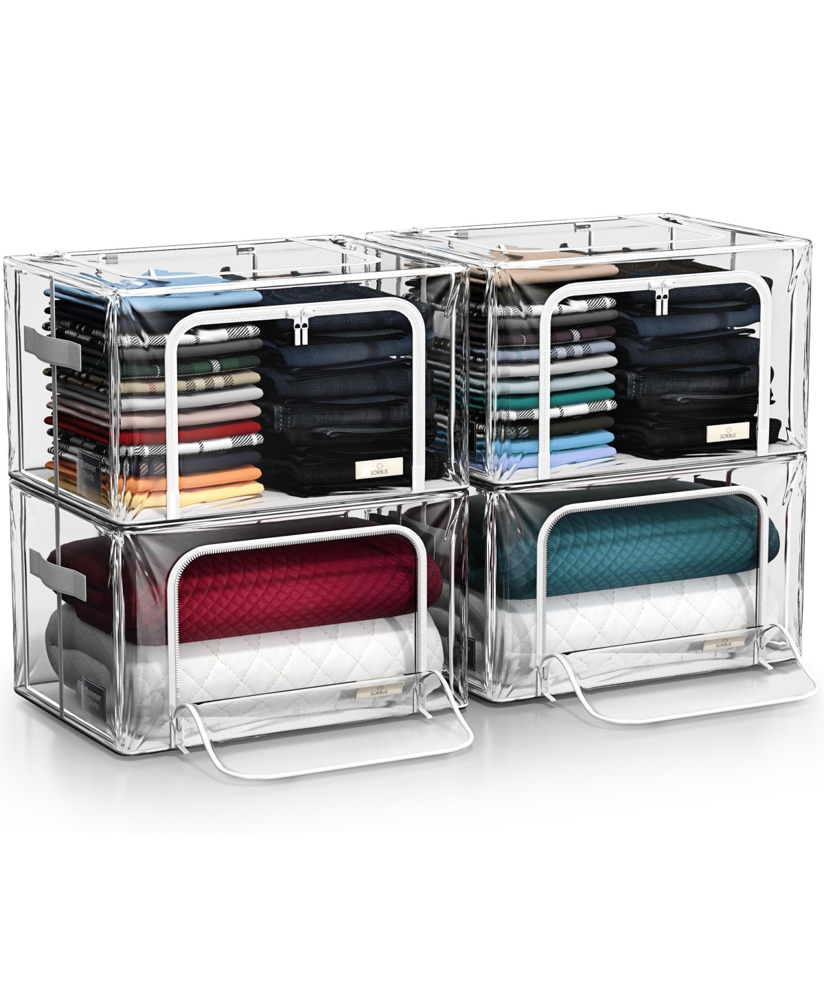 Sorbus Foldable Clear Plastic Storage Bags with Metal Frame & Carry Handles for Bedding Linen & Clothing