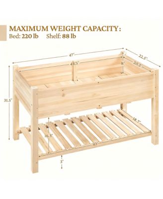 Solid Fir Raised Garden Bed with Storage, 2-Tier Design for Backyard