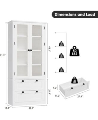 Kitchen Pantry Cabinet - Modern Display Storage Cabinet with 2 Large Drawers
