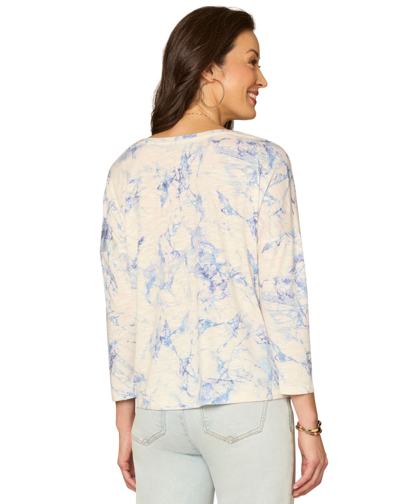Женский топ Democracy Petite Boat Neck Floral Embroidered Top, цвет: Синий разноцветный — фото 3