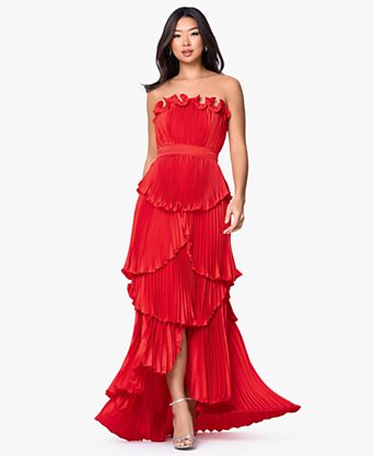macy's red dress women Dark and a playful side slit Women's Red Fit & Flare